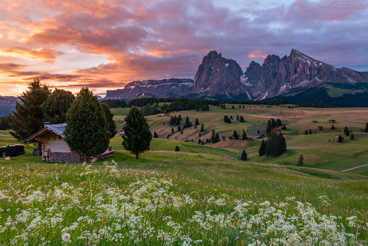 Sonnenaufgang, Alm Seiser - Dolomiten Frühling im David Landschaftsfotograf - Südtirol Köster zu