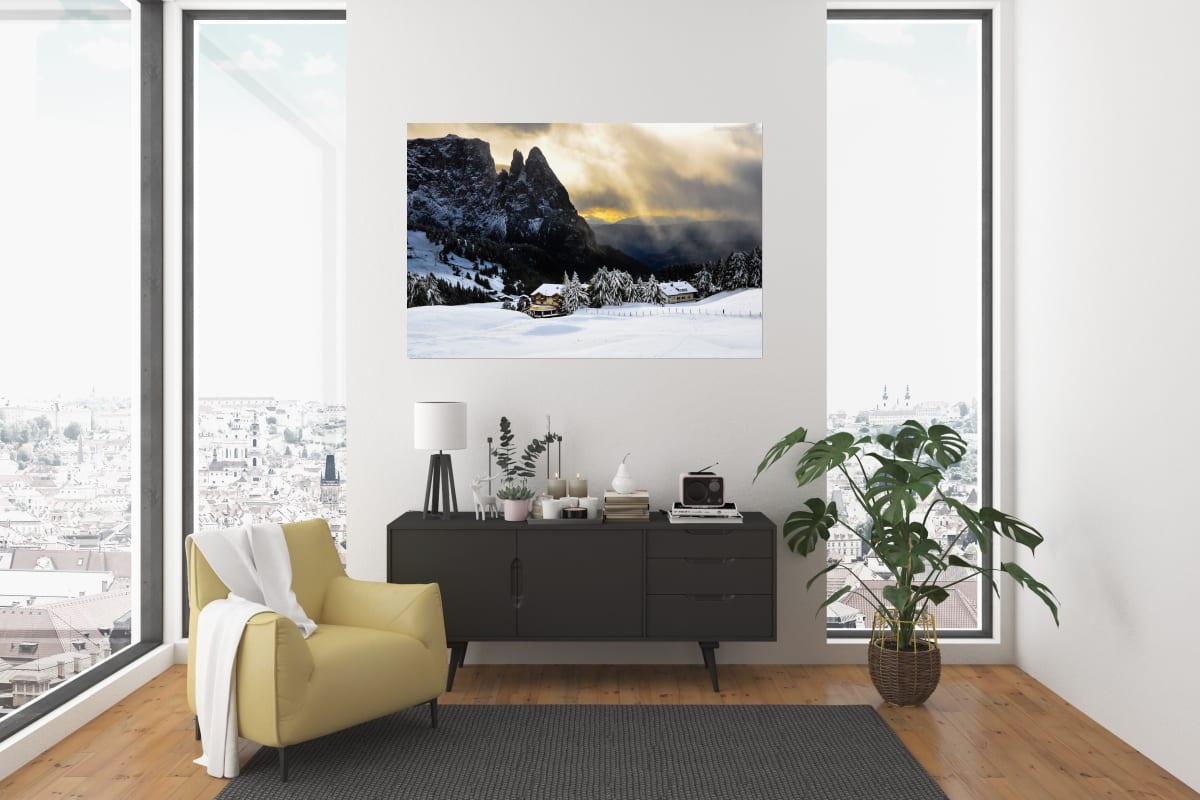 - Seiser Landschaftsfotograf David Köster Alm - Dolomiten auf Winter mit Südtirol der Schlern,